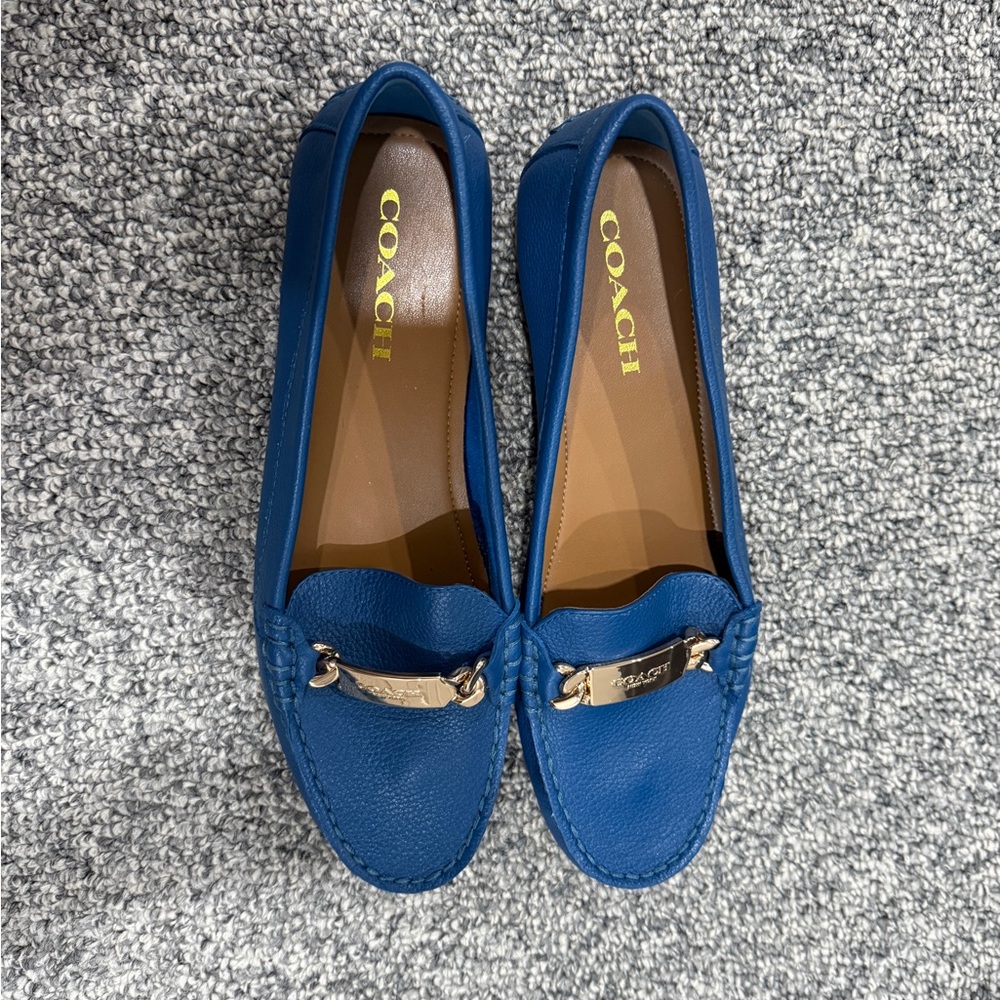Coach Blue Suede Loafers with Silver Accent